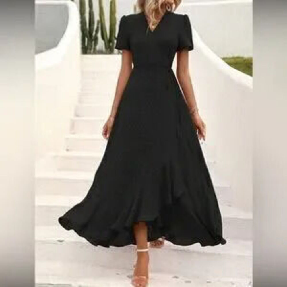 Elegant Black Wrap Dress - Picture 1 of 5